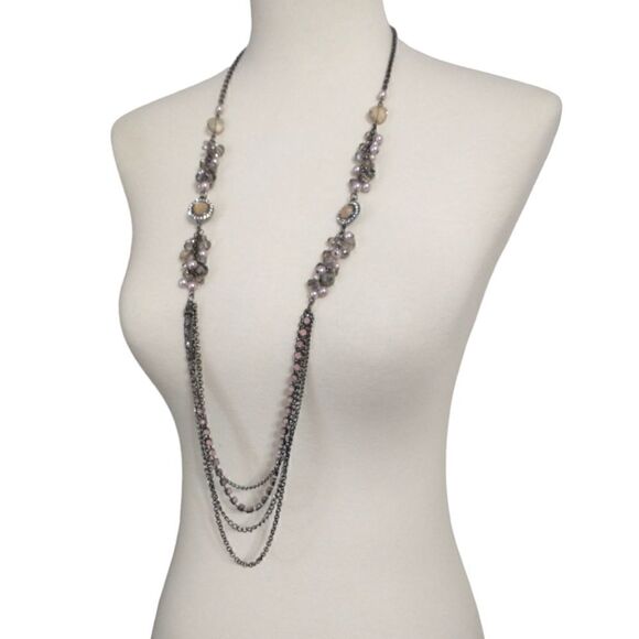 Bohemian Multi Strand Necklace Rhinestones Beaded Gunmetal Simply Vera Wang - Picture 11 of 16